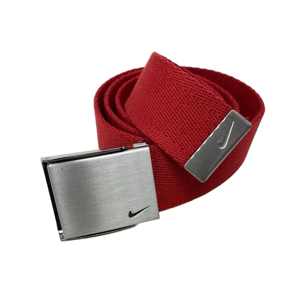 Nike Mens Red Webbed Golf Belt One Size Adjustable Silver Tone Buckle 43